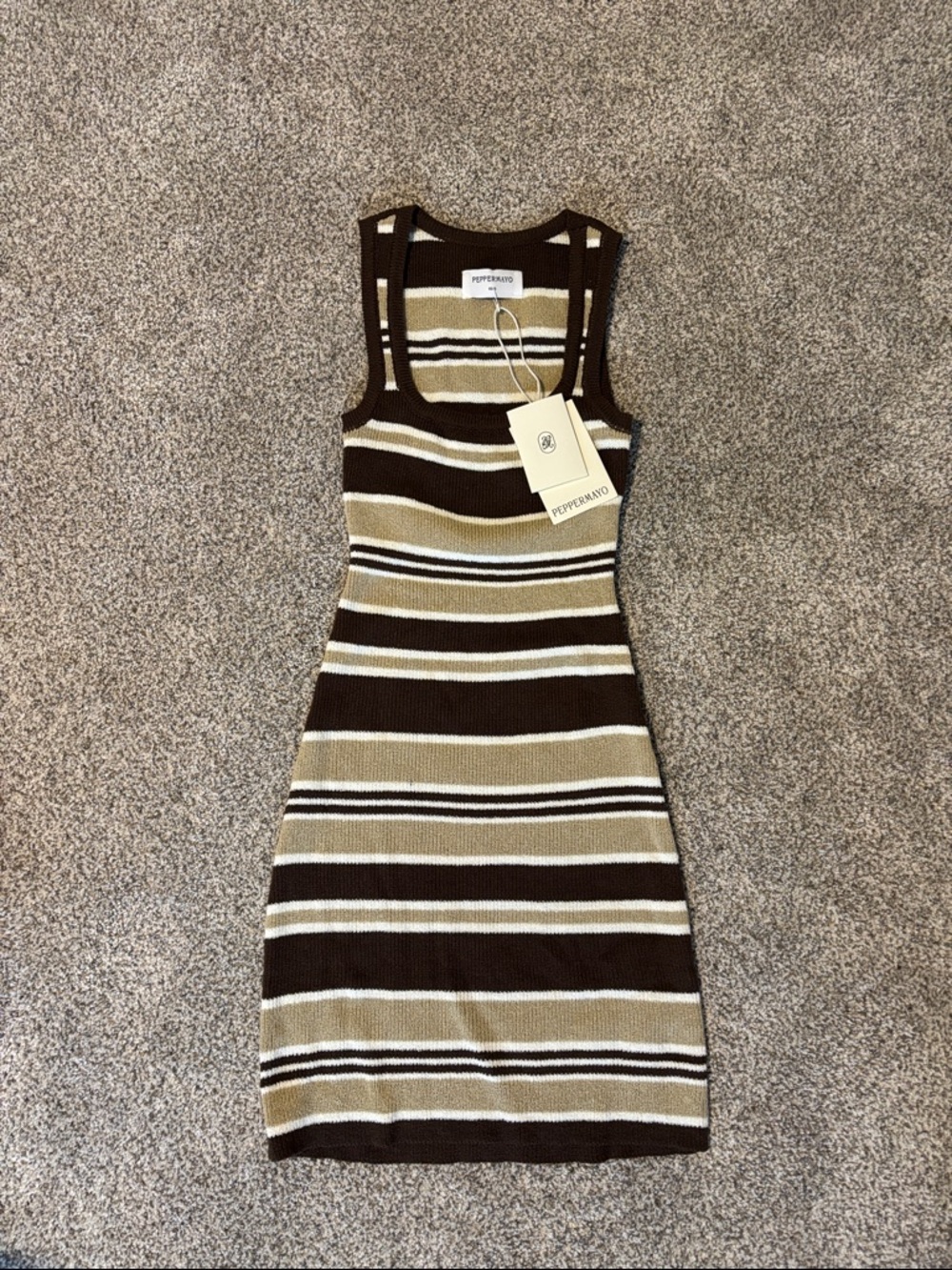 Peppermayo Brown & Cream Striped Ribbed Tank Dress